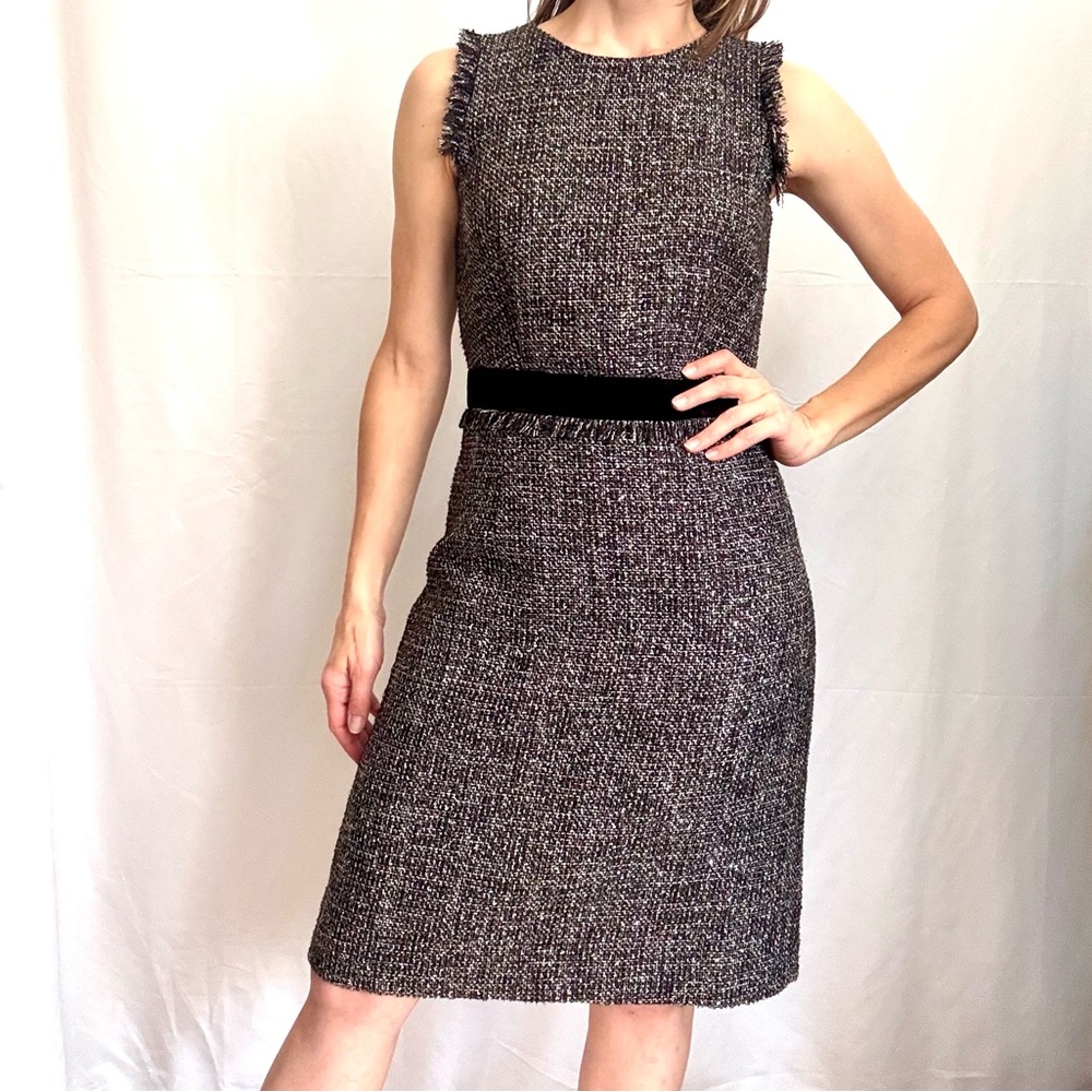 J. Crew Tweed Velvet Sequin Dress with Black and White Accents and Fringe